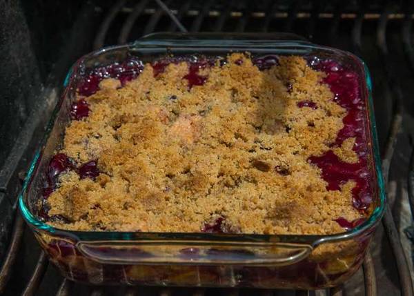 Peach Blueberry Crisp on the grill