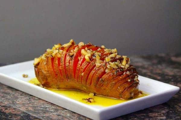 Grilled Hasselback Sweet Potatoes with Maple Pecan Butter Recipe-image
