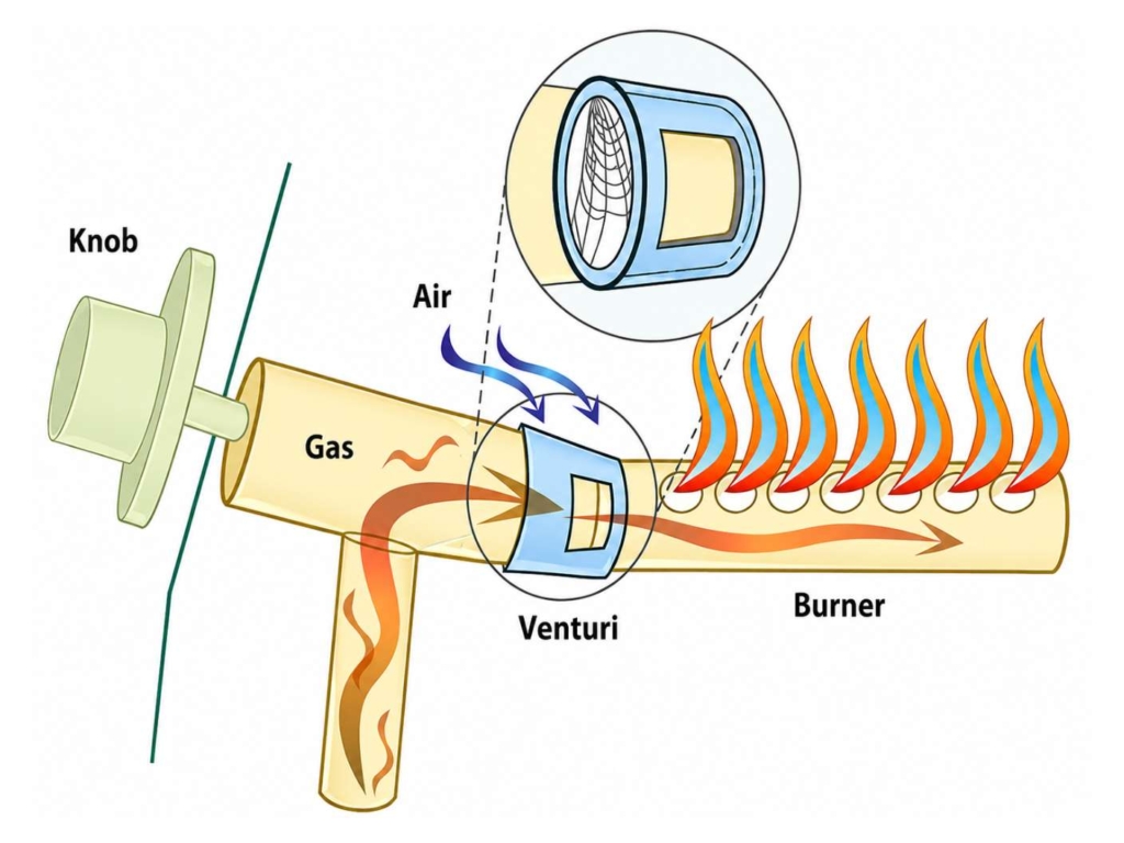 Diagram of how a gas grill operates.
