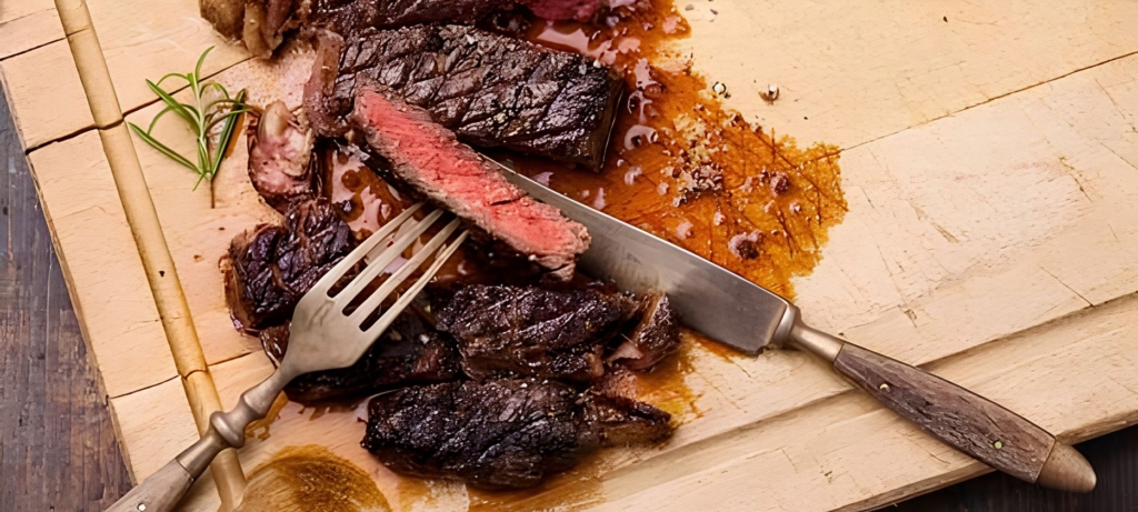 Grilled and sliced ribeye steak marinated in hoisin marinade