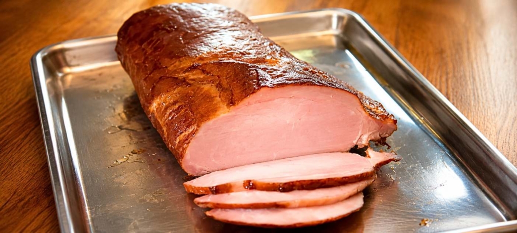Sliced homemade Canadian bacon