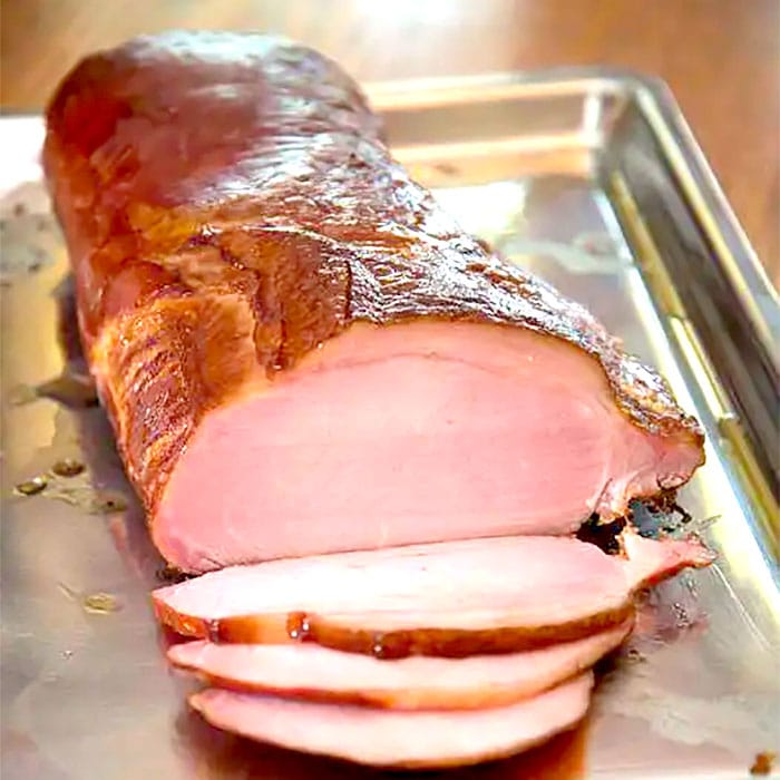 Sliced homemade Canadian bacon