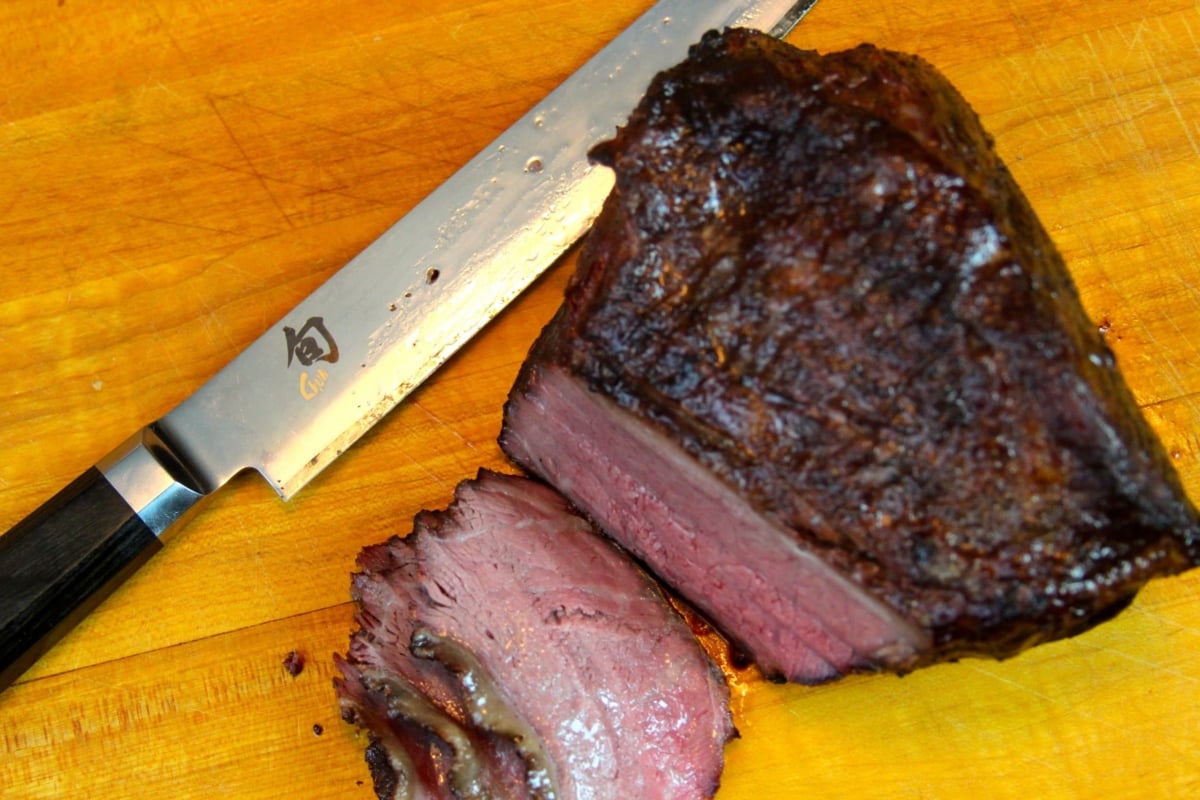 Sliced sous-vide-que bottom round roast