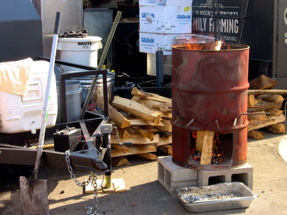 Wood burning in a barrel