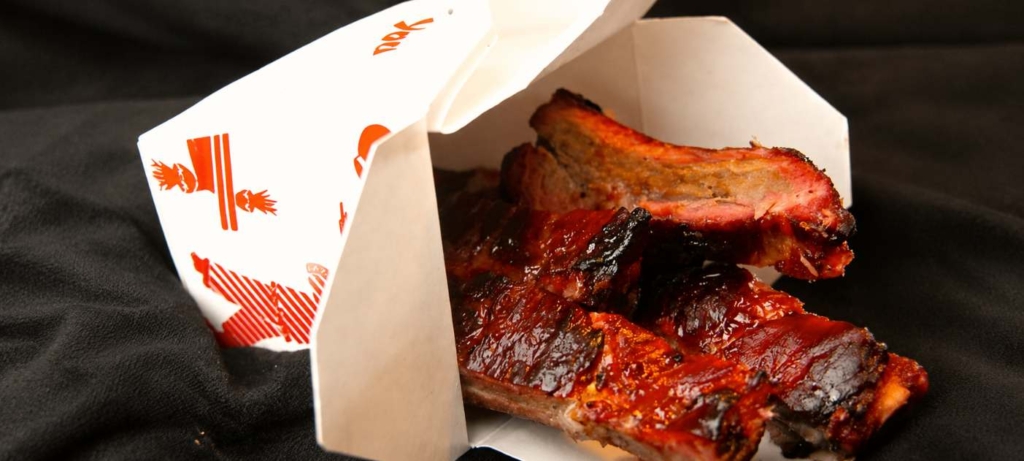 Char siu ribs in takeout container