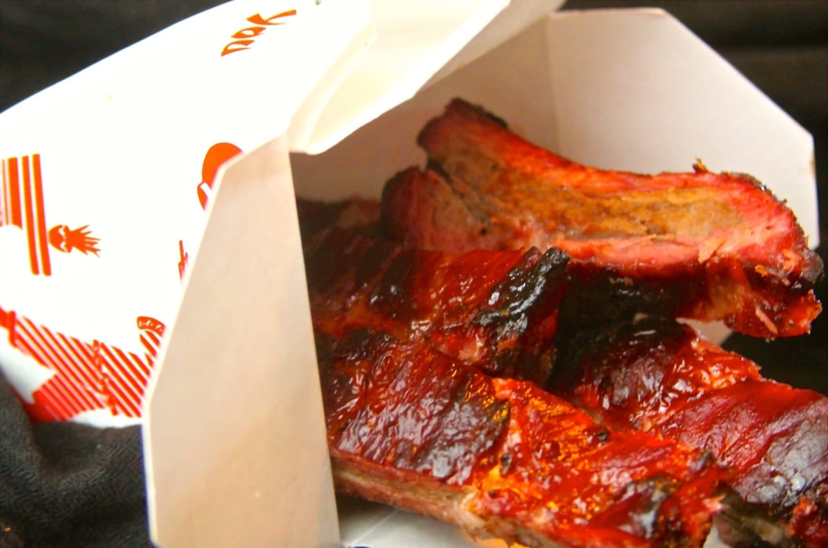 Char siu ribs in takeout container