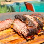 Sliced beef ribs on a cutting board