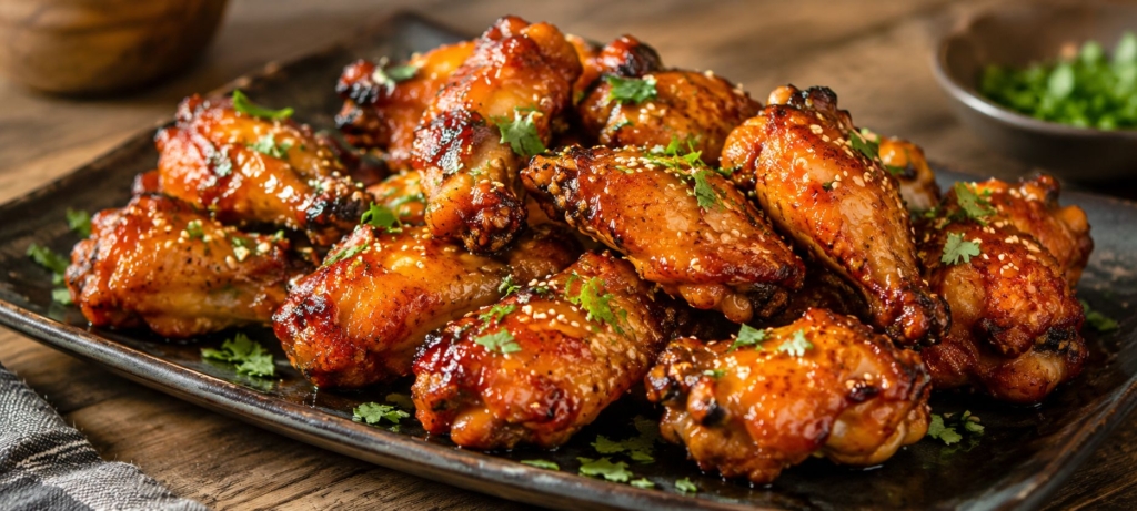 Smoked miso glazed wings on a plate.