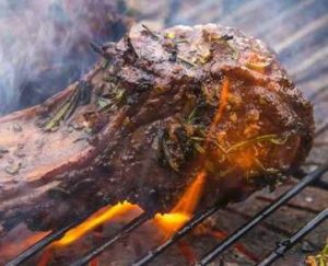 lamb chop grilled on its side