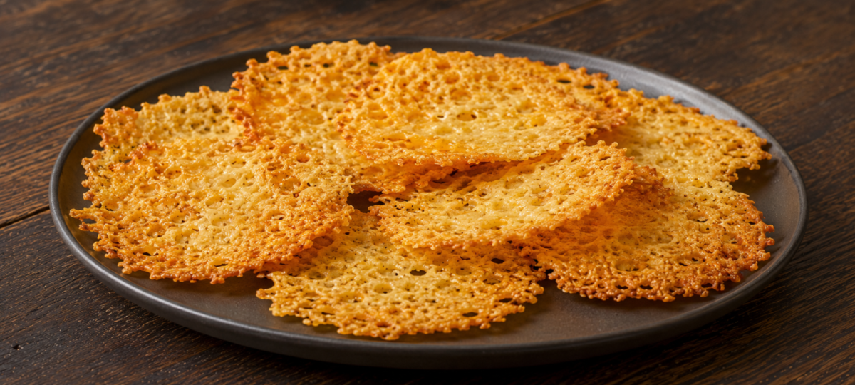 golden fried cheese crisp on a plate