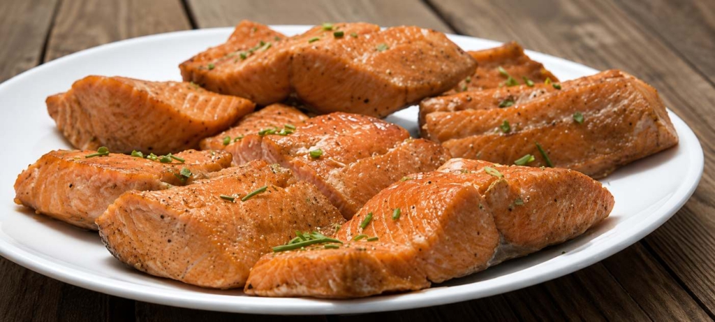Smoked salmon on a white platter