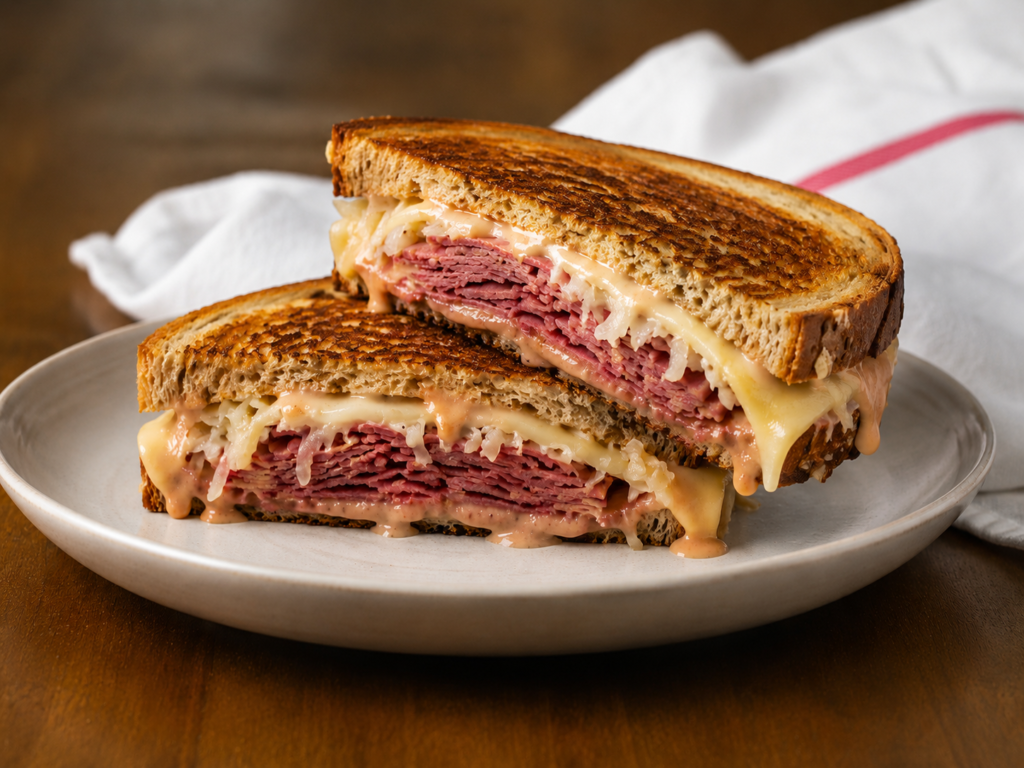 Reuben sandwich plated