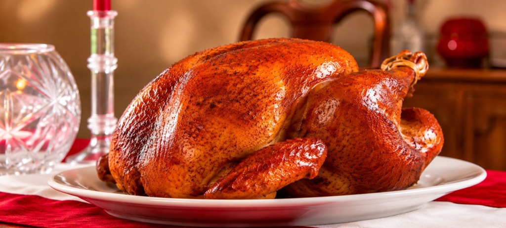 Smoked turkey on a platter.