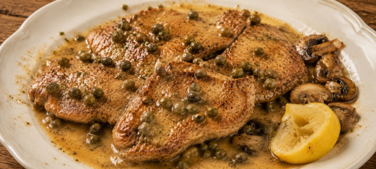 Veal piccata with lemon and capers.