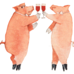 pigs drinking wine