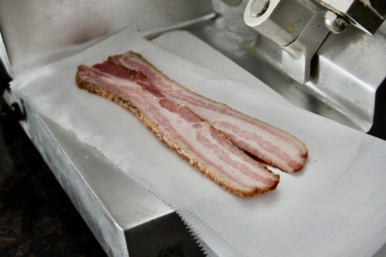 Sliced homemade bacon