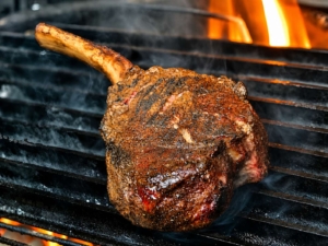 Reverse seared tomahawk steak on the grill