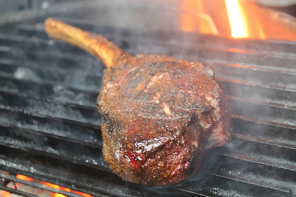 Tomahawk steak on the grill