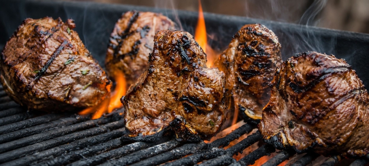 Lamb chops on a grill