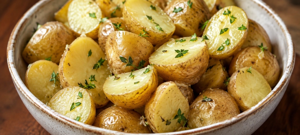 Small potatoes embellished with parsley and butter.