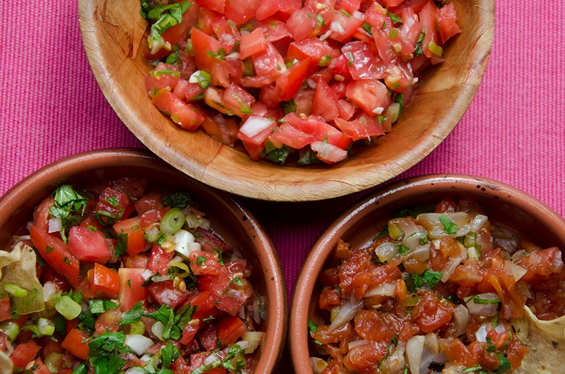 three grilled red salsas