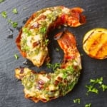 Grilled split lobster tail plated