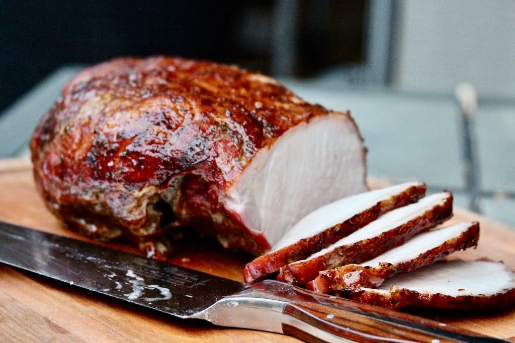 Sous vide and smoked pork loin sliced