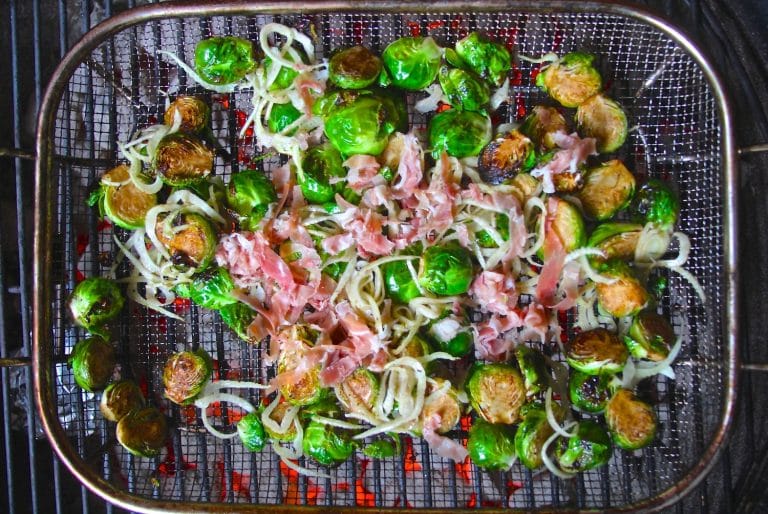 Grill Roasted Brussels Sprouts with Fennel and Prosciutto