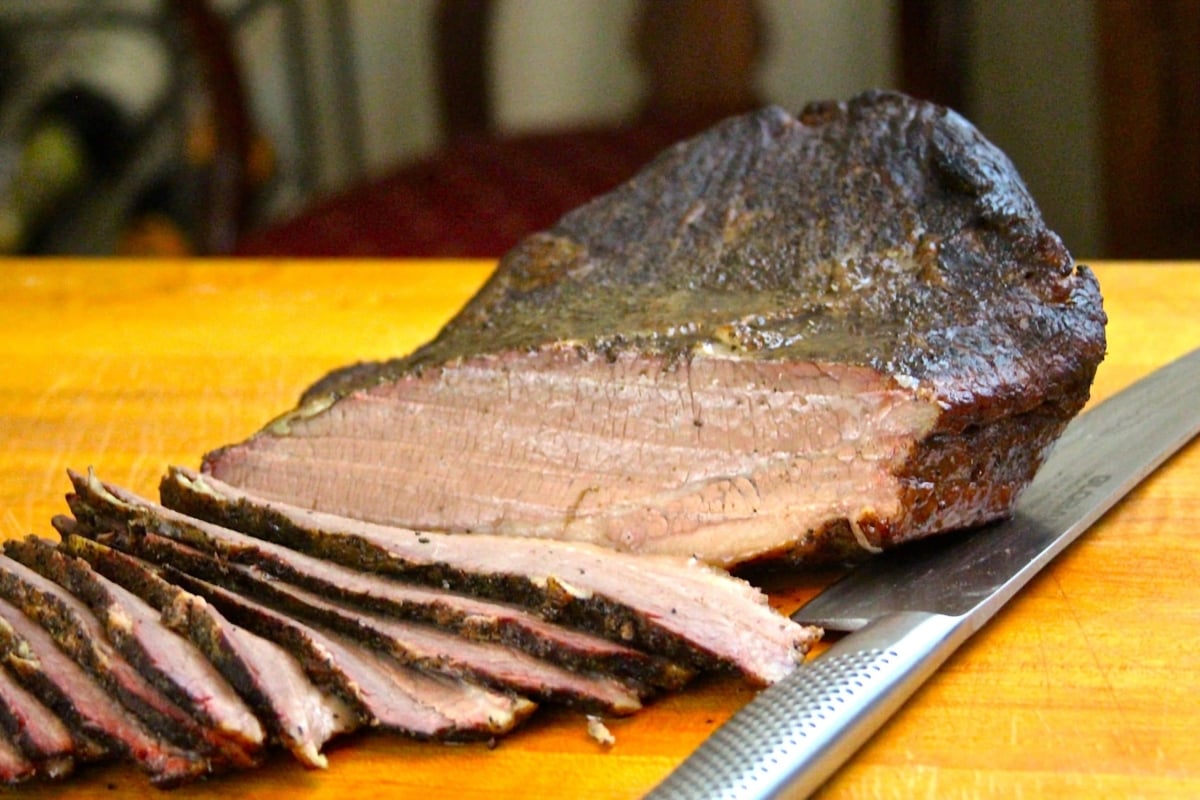 Sliced sous vide and smoked brisket