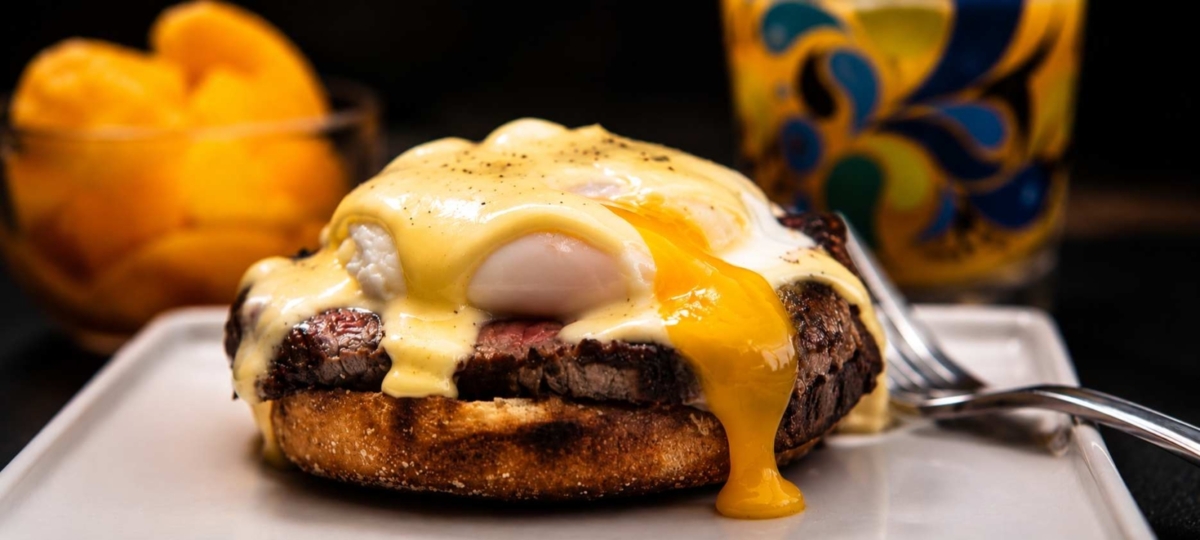 Filet mignon eggs Benedict plated