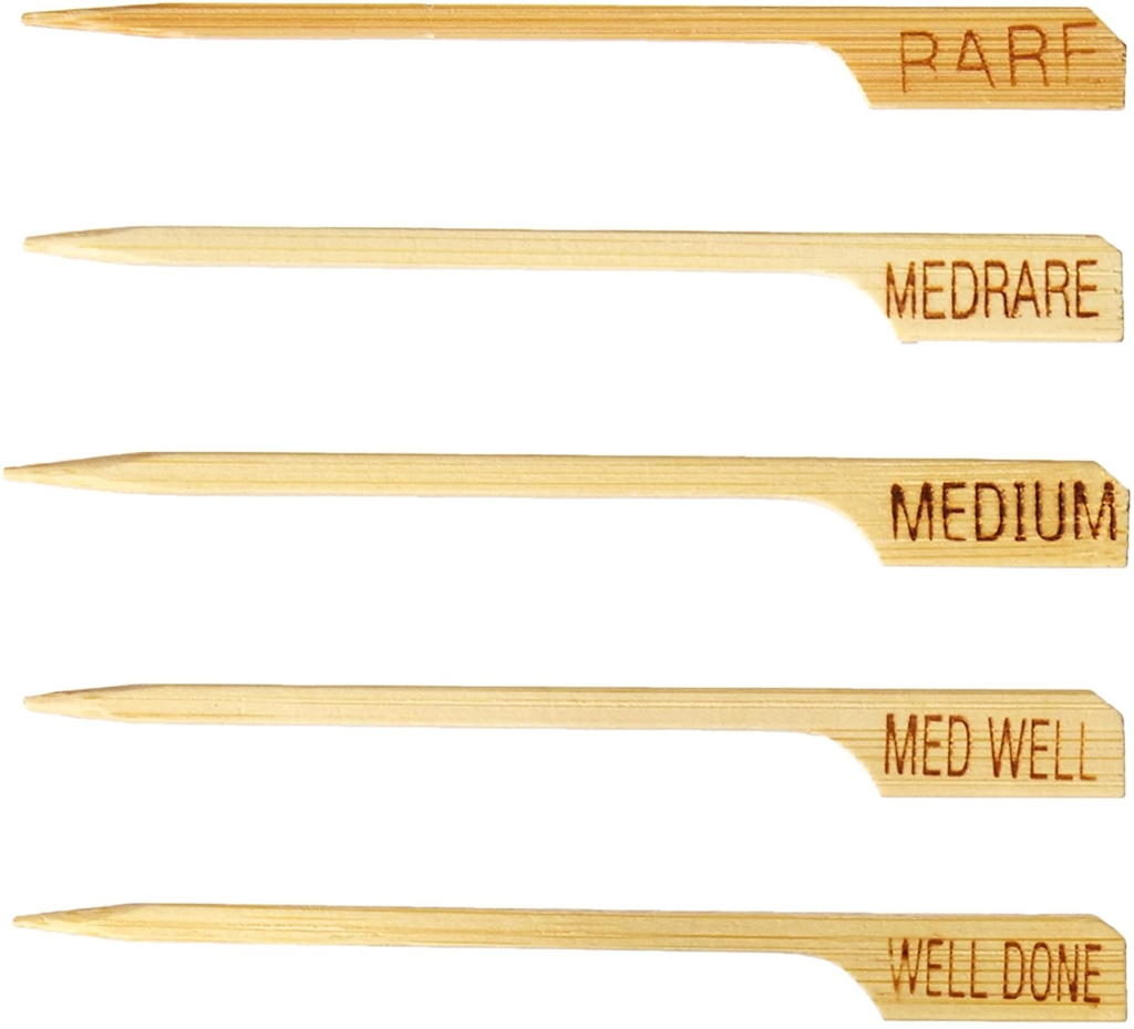 500-Piece Bamboo Steak Marker Set | 5 Doneness Levels | BBQ Temperature Sticks For Grilling & Parties