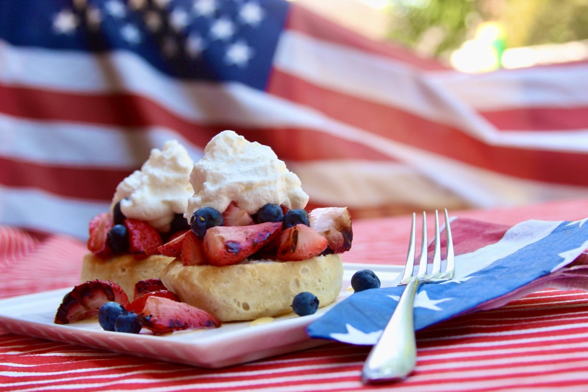 Grilled strawberry shortcake plated