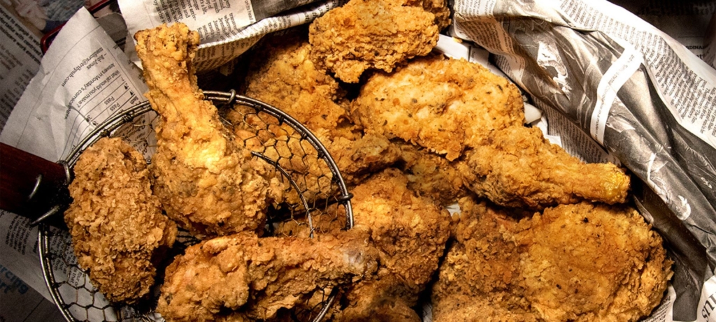 Fried chicken on newspaper
