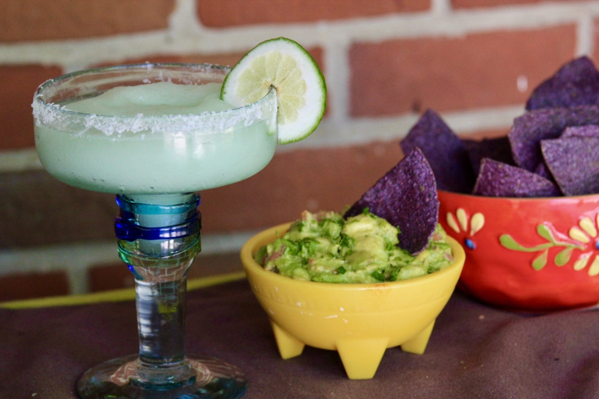 Grilled lime margarita with guacamole and chips