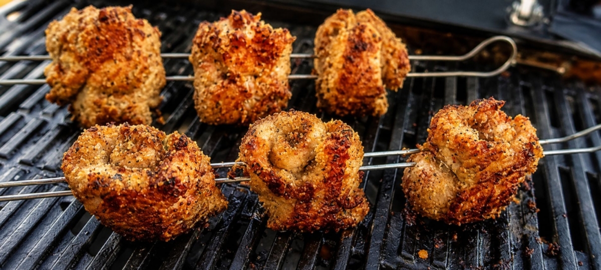 Chicken cordon bleu bite skewers on the grill