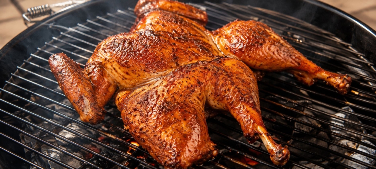 Spatchcocked turkey on the grill