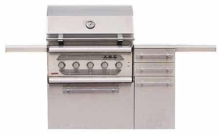 Big stainless steel gas grill in a cart with pull out drawers