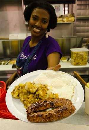 Half-smoke sausage plate at Ben's Chili Bowl in DC