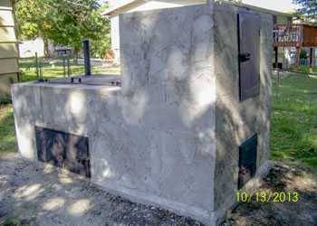 concrete block hog pit and vertical smoker