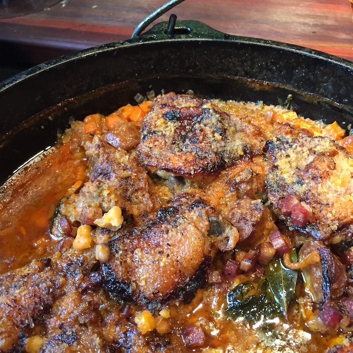 chicken stew in cast iron Dutch oven