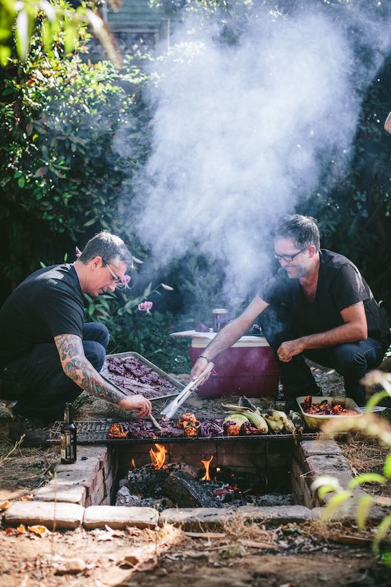 Chad Sarno and Derek Sarno making bbq mushrooms