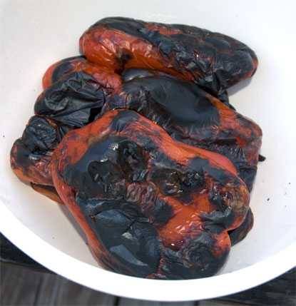Charred red bell peppers