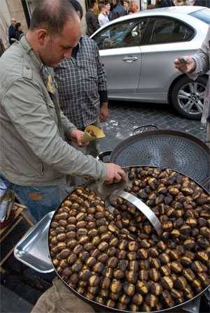 street vendor selling roasted chestnuts