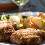 Plated breadcrumb crusted chicken