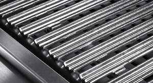 Shiny stainless steel cooking grates for a gas grill.