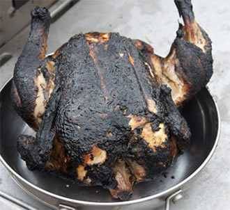 overcooked barbecue chicken that is black all over