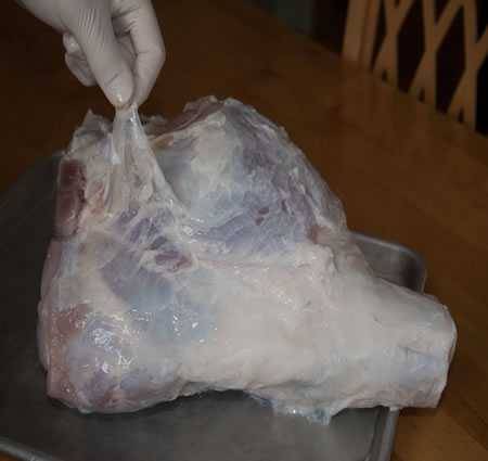 Gelatinous fat on cured fresh ham