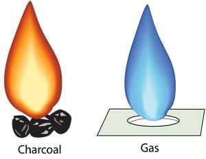 illustration of orange charcoal glame and blue gas flame