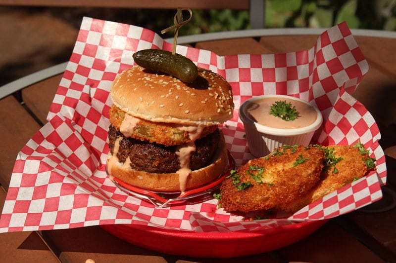 Fried green tomato burger with comeback sauce
