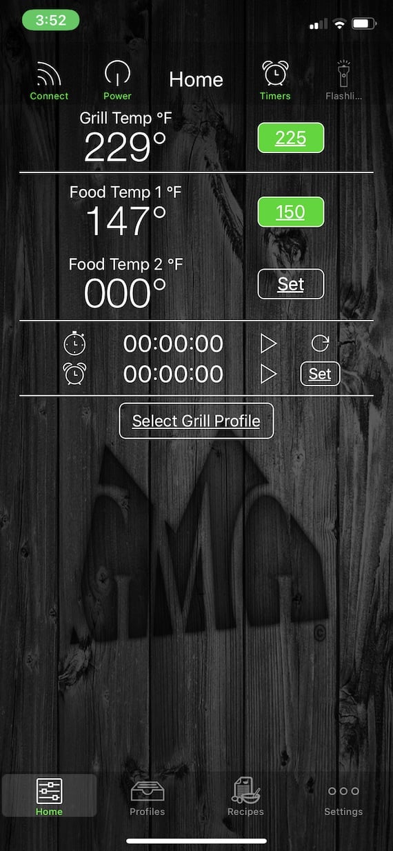 Green Mountain Grills app home screen
